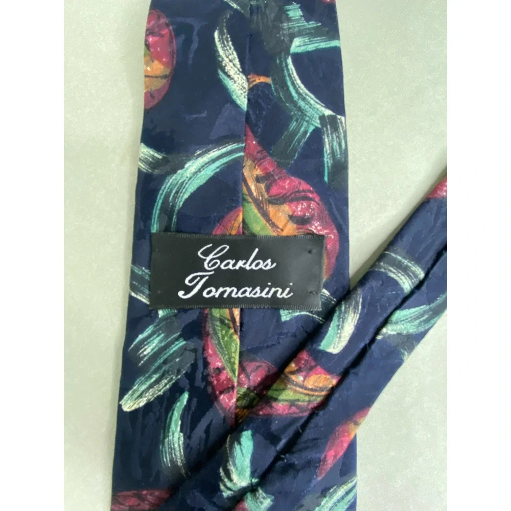 Carlos Tomasini Mens‎ Silk Tie Navy Abstract Artistic Artsy Paisley USA 58x4